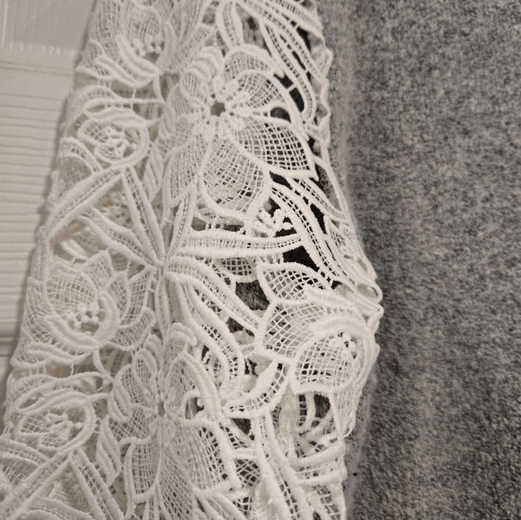 Halogen Sweater Lace Sleeves Womens Size Med Gray and White Wool Alpaca Blend - Picture 8 of 8